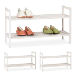 Étagère chaussures lot de 3 empilable support avec 2 niveaux bois de noyer jusqu’à 6 paires 41x69x27 cm blanc