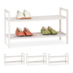 Étagère chaussures lot de 4 empilable support avec 2 niveaux bois de noyer jusqu’à 6 paires 41x69x27 cm blanc