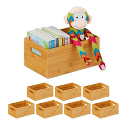 8x Caisse de rangement bambou solide boîte sans couvercle HxLxP : 30x20x14 cm salle de bain cuisine nature