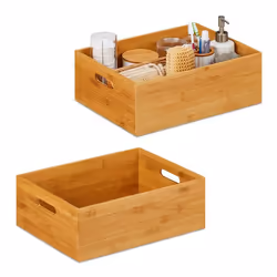 2x Caisse de rangement bambou solide boîte sans couvercle H x L x P : 40 x 30 x 14 cm salle de bain cuisine nature