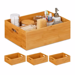 4x Caisse de rangement bambou solide boîte sans couvercle H x L x P : 40 x 30 x 14 cm salle de bain cuisine nature