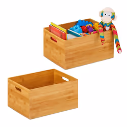 2x Caisse de rangement bambou solide boîte sans couvercle HxLxP : 40 x 30 x 21 cm salle de bain cuisine nature