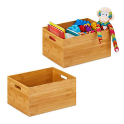 2x Caisse de rangement bambou solide boîte sans couvercle HxLxP : 40 x 30 x 21 cm salle de bain cuisine nature