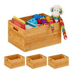 4x Caisse de rangement bambou solide boîte sans couvercle HxLxP : 40 x 30 x 21 cm salle de bain cuisine nature