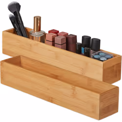 Utilisez cette étroite boîte en bambou dans la salle de bain pour ranger vos produits cosmétiques comme le fard à paupières, ...
