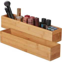 Relaxdays - Boîte en bambou, lot de 2, rangement salle de bain, cuisine & bureau, oblong & étroit, caisse, 7 x 38 x 8 cm, nature