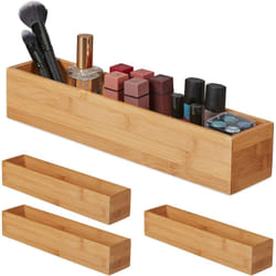 Relaxdays - Boîte en bambou, lot de 4, rangement salle de bain, cuisine & bureau, oblong & étroit, caisse, 7 x 38 x 8 cm, nature