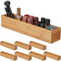 Relaxdays - Boîte en bambou, lot de 8, rangement salle de bain, cuisine & bureau, oblong & étroit, caisse, 7 x 38 x 8 cm, nature