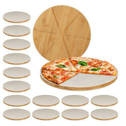 Relaxdays - Planche pizza, bambou, x16, assiette ronde 33 cm, papier de cuisson, avec rainures pour le découpage, nature