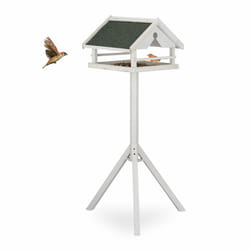 Relaxdays - Mangeoire d'extérieur pour oiseaux, support, toit résistant aux intempéries, bois, hlp 120x62x55 cm, blanche