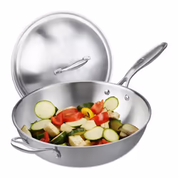Ustensile de cuisine - Relaxdays - Wok 32 cm - Acier inoxydable - Couvercle en verre - Compatible induction