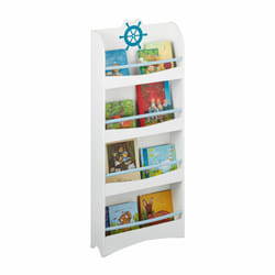 Relaxdays - bibliothèque enfants, hlp : 124 x 50,5 x 15 cm, 4 étagères, mdf, range-livres marin pour enfants, blanc / bleu