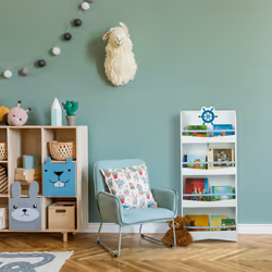 Relaxdays - bibliothèque enfants, hlp : 124 x 50,5 x 15 cm, 4 étagères, mdf, range-livres marin pour enfants, blanc / bleu