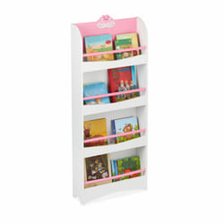 Relaxdays Bibliothèque enfants, HxLxP: 124x50,5x15 cm, 4 étagères, MDF, range-livres enfants motif cygne, blanc-rose