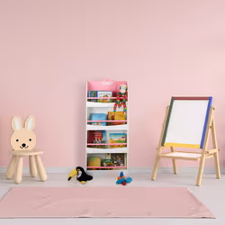 Relaxdays Bibliothèque enfants, HxLxP: 124x50,5x15 cm, 4 étagères, MDF, range-livres enfants motif cygne, blanc-rose