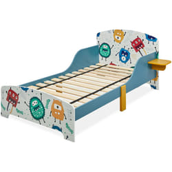 Relaxdays - Lit enfant, HxLxP: 60x94x143 cm, tablette, protections, sommier à lattes, motifs monstres, mdf, multicolore