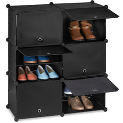 Relaxdays - tagère à chaussures, système d'emboîtement, 12 compartiments, 6 portes, hlp 95x85x31,5 cm, noire