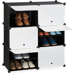 Tagère à chaussures, moderne, système d'emboîtement, 12 compartiments, 6 portes, hlp 95x85x32 cm, blanc-noir - Relaxdays