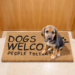 Relaxdays - Paillasson coco, tapis d'entrée «Dogs Welcome», 60x40 cm, caoutchouté, résistant, intérieur, extérieur, nature
