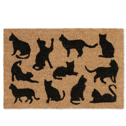 Relaxdays - Paillasson coco, motif chats, tapis d'entrée pratique, 40x60 cm, revêtement antidérapant en pvc, nature/noir