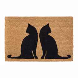 Relaxdays Paillasson coco 40 x 60 cm tapis de porte motif chats intérieur extérieur antidérapant nature/noir