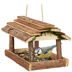 Mangeoire à oiseaux, en bois, avec écorce et mousse, à suspendre, h x l x p : 19 x 21 x 23 cm, nature - Relaxdays