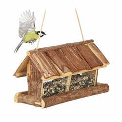 Relaxdays - Mangeoire à oiseaux en bois de sapin, à suspendre, grilles en fer, h x l x p : 19 x 31,5 x 16 cm, nature