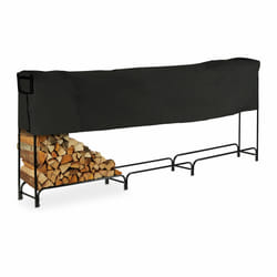 Relaxdays - Grand rangement pour bûches, en acier, bâche incluse, 122 x 370 x 38,5 cm, jardin, cour, extérieur, noir