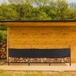 Relaxdays - Grand rangement pour bûches, en acier, bâche incluse, 122 x 370 x 38,5 cm, jardin, cour, extérieur, noir