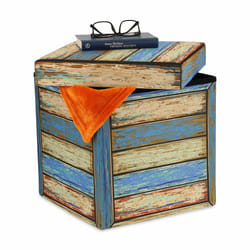 Tabouret rangement vintage, motif vieilles planches, pliable, matelassé, HxLxP : 38x37,5x37,5 cm, multicolore - Relaxdays
