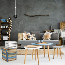 Tabouret rangement vintage, motif vieilles planches, pliable, matelassé, HxLxP : 38x37,5x37,5 cm, multicolore - Relaxdays