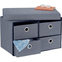 Relaxdays - Banquette de rangement, pliable, 4 tiroirs, couloir, salon et chambre, h x l x p : 39 x 60 x 38 cm, gris
