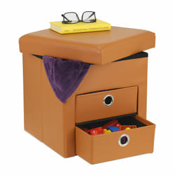 Tabouret rangement, 2 tiroirs, poignées, moderne, pliable, matelassé, HxLxP : 38x37,5x37,5 cm, marron - Relaxdays