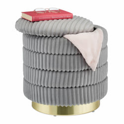 Pouf coiffeuse avec espace de rangement, rond, élégant, tabouret velours côtelé, HxD: 43,5x41 cm, gris/doré - Relaxdays