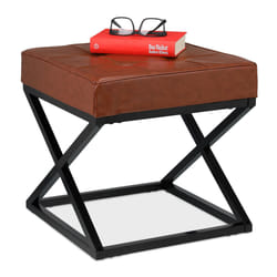 Tabouret, Matelassé, Similicuir, Métal, Style Industriel, Repose-pieds, HxLxP : 41 x 41 x 41 cm, Noir/Marron - Relaxdays