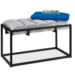 Relaxdays - Banquette en velours, banc pour couloir rembourré, HxLxP : 47x80x40 cm, métal, design élégant, gris/noir