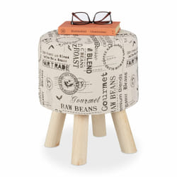 Pouf coiffeuse, avec revêtement en tissu, pieds en bois, rembourré, tabouret rond, HxD: 38 x 32 cm, crème - Relaxdays