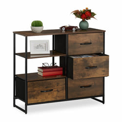Commode de style industriel, hlp 71,5 x 84 x 32,5 cm, métal, aspect bois, avec 4 tiroirs, buffet, marron/noir - Relaxdays