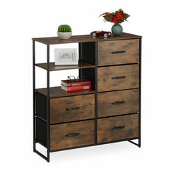 Commode, 6 tiroirs, 3 surfaces, Livres et déco, commode étagère industrie, HxLxP : 92 x 84 x 32 cm, brun/noir - Relaxdays