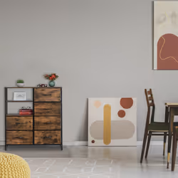 Commode, 6 tiroirs, 3 surfaces, Livres et déco, commode étagère industrie, HxLxP : 92 x 84 x 32 cm, brun/noir - Relaxdays