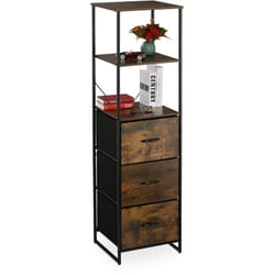 Tagère vintage, 3 tiroirs, 3 étages, design industriel, hlp : 155 x 43 x 42,5 cm, bibliothèque, noir-marron - Relaxdays