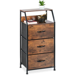 Commode, 3 tiroirs 2 surfaces, livres, déco, commode étagère style industriel, HxLxP: 92x45x30 cm, marron/noir - Relaxdays