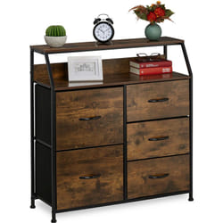Commode, 5 tiroirs, 2 surfaces, livres et déco, commode étagère industrie, HxLxP : 92 x 84 x 32 cm, brun/noir - Relaxdays