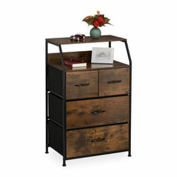 Commode style industriel, hlp : 96,5 x 60 x 41,5 cm, tissu, métal, effet bois, 4 tiroirs, buffet, marron/noir - Relaxdays
