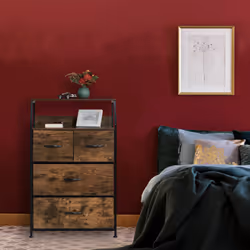 Commode style industriel, hlp : 96,5 x 60 x 41,5 cm, tissu, métal, effet bois, 4 tiroirs, buffet, marron/noir - Relaxdays