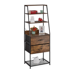 Relaxdays - tagère vintage, 2 tiroirs, 5 étages, design industriel, HxLxP : 164 x 60 x 41,5 cm, bibliothèque, noir-marron