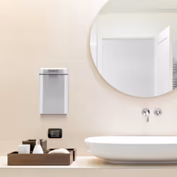 Poubelle de salle de bain, fixation murale, 3 l, carrée, frein de chute, HxLxP: 24,5x16x23 cm, argenté - Relaxdays