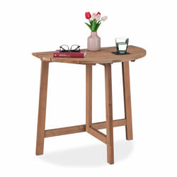 Relaxdays Table pliante, demi-lune, HxLxP: 74x80x50 cm, balcon, jardin & terrasse, bois, extérieur, table murale, marron