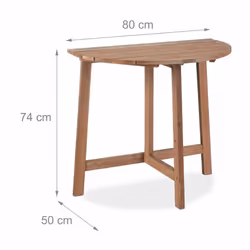 Relaxdays Table pliante, demi-lune, HxLxP: 74x80x50 cm, balcon, jardin & terrasse, bois, extérieur, table murale, marron - Vue supplémentaire 4