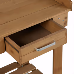 Relaxdays Table pour plante avec roulettes, bac et tiroir, pour le jardin, bois, plastique, HLP: 120 x 97 x 49 cm, brun - Vue supplémentaire 7